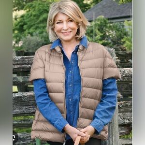 Martha Stewart NWT PLUS 3X pale gold short sleeve pockets Puffer Jacket